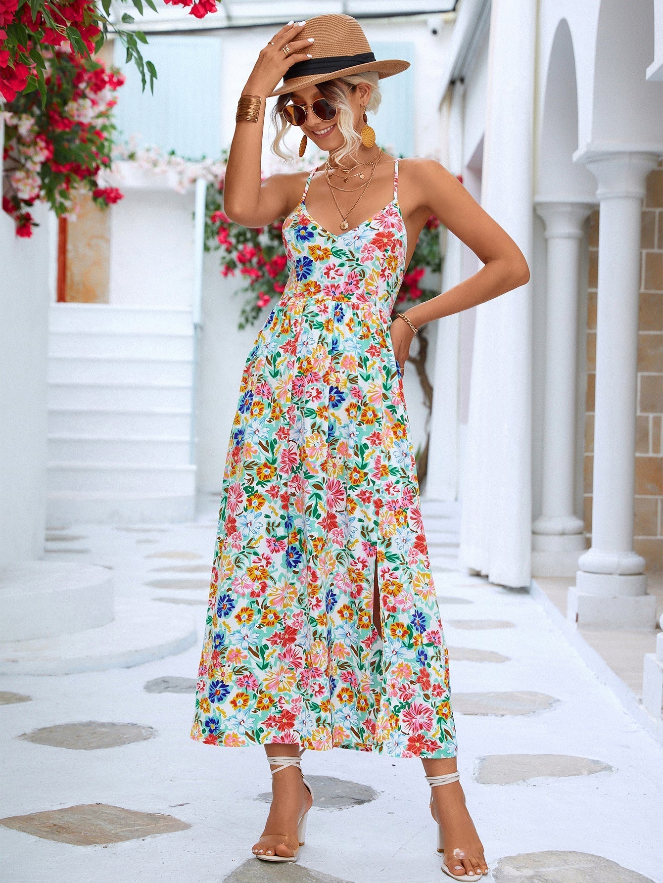 Summer Backless Split Halter Bohemian Dress-CALLISTARI