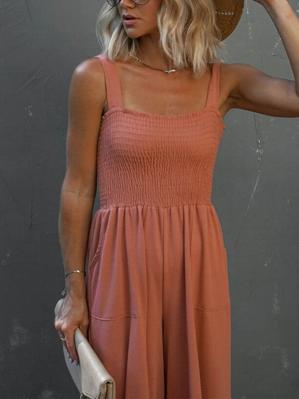 Smocked Pocketed Jumpsuit In Orenge-CALLISTARI