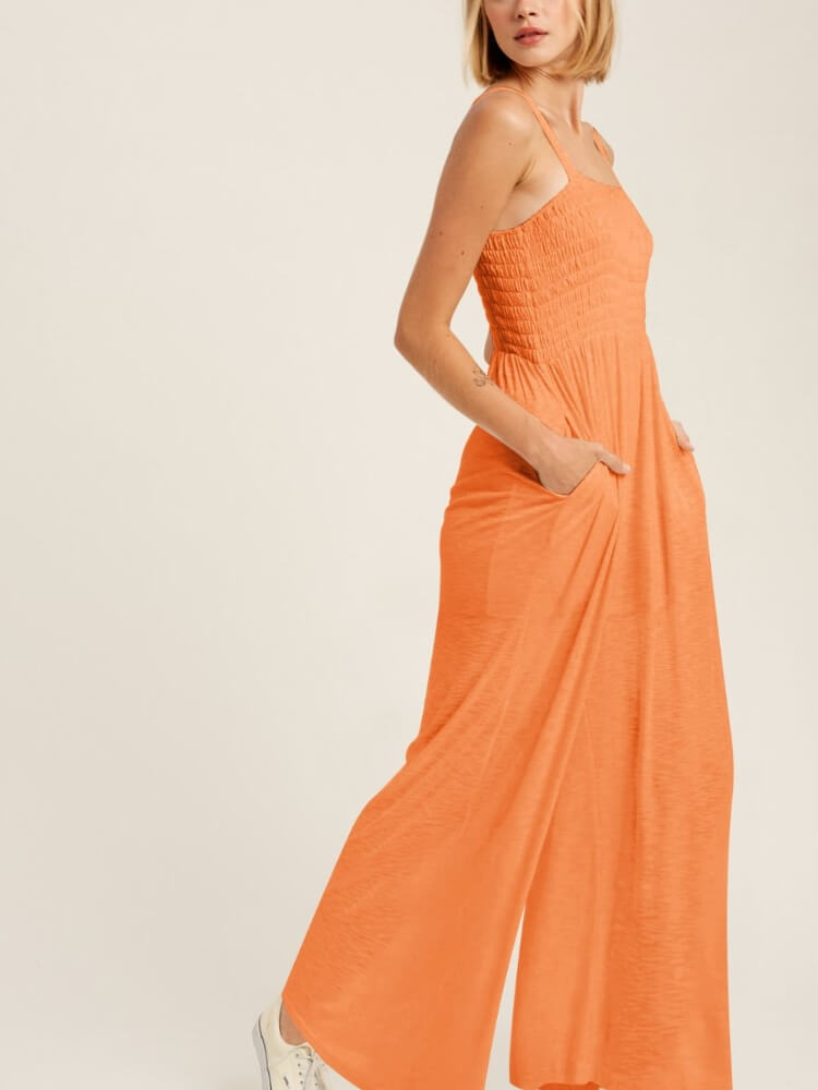 Smocked Pocketed Jumpsuit In Tangerine-CALLISTARI