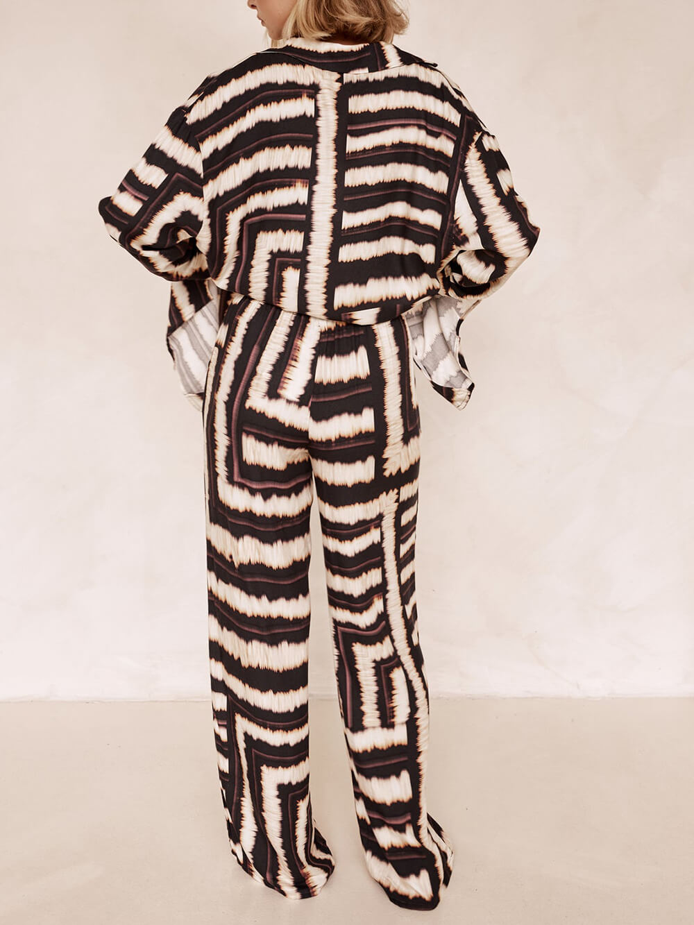 Signature Strip Textured Chocolate Print Baggy Pants-Set-Mesadic