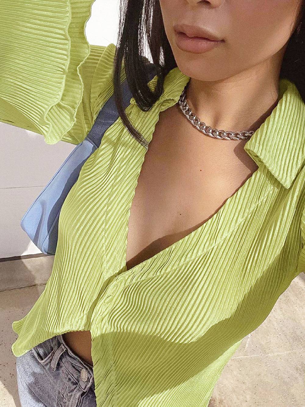 Loose Flared V-Neck Shirt Set-CALLISTARI