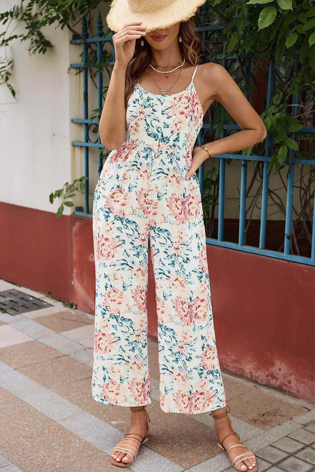 Pastel Peony Floral Jumpsuit In Orange-CALLISTARI
