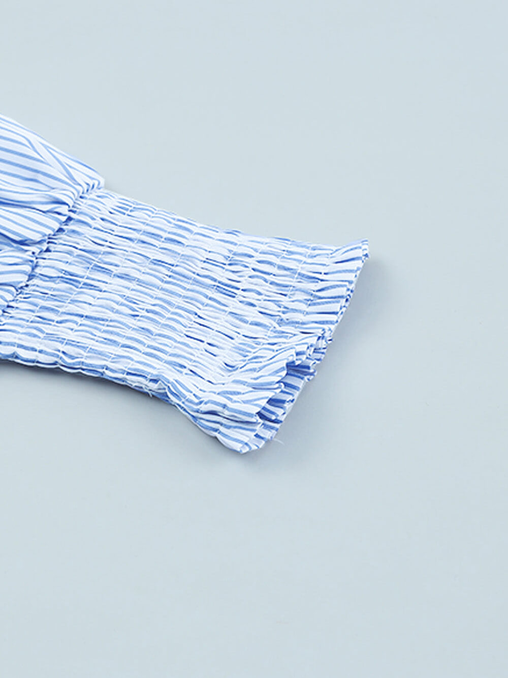 Sky Blue Smocked Cuffed Striped Boyfriend Shirt with Pocket-CALLISTARI