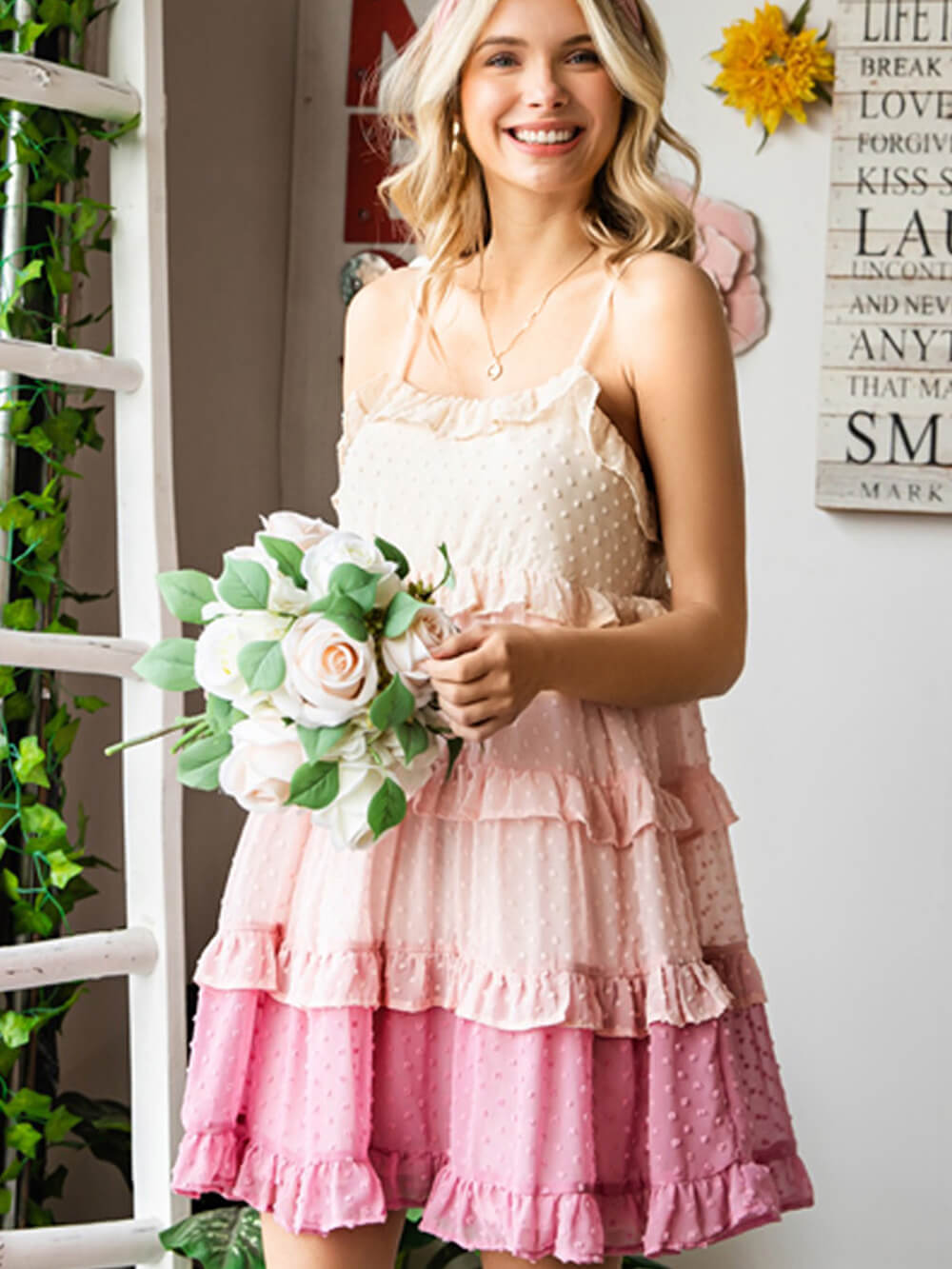 Fairy Color Block Swiss Dot Ruffled Tiered Spaghetti Strap Dress-CALLISTARI
