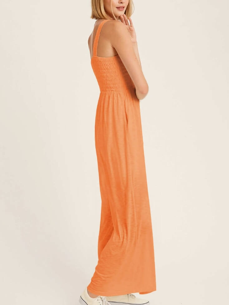 Smocked Pocketed Jumpsuit In Tangerine-CALLISTARI