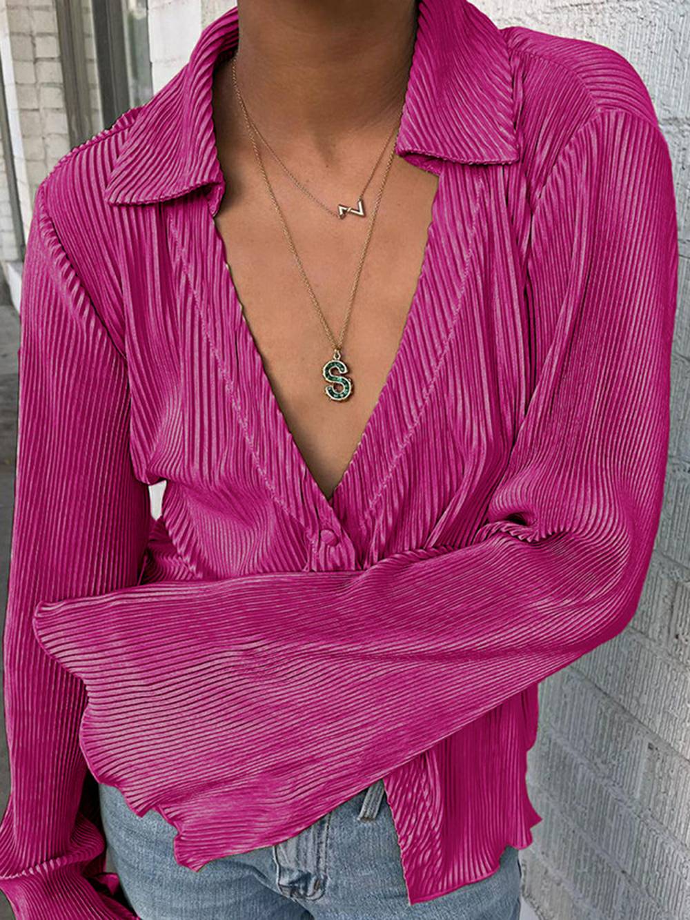 Loose Flared V-Neck Shirt Set-CALLISTARI