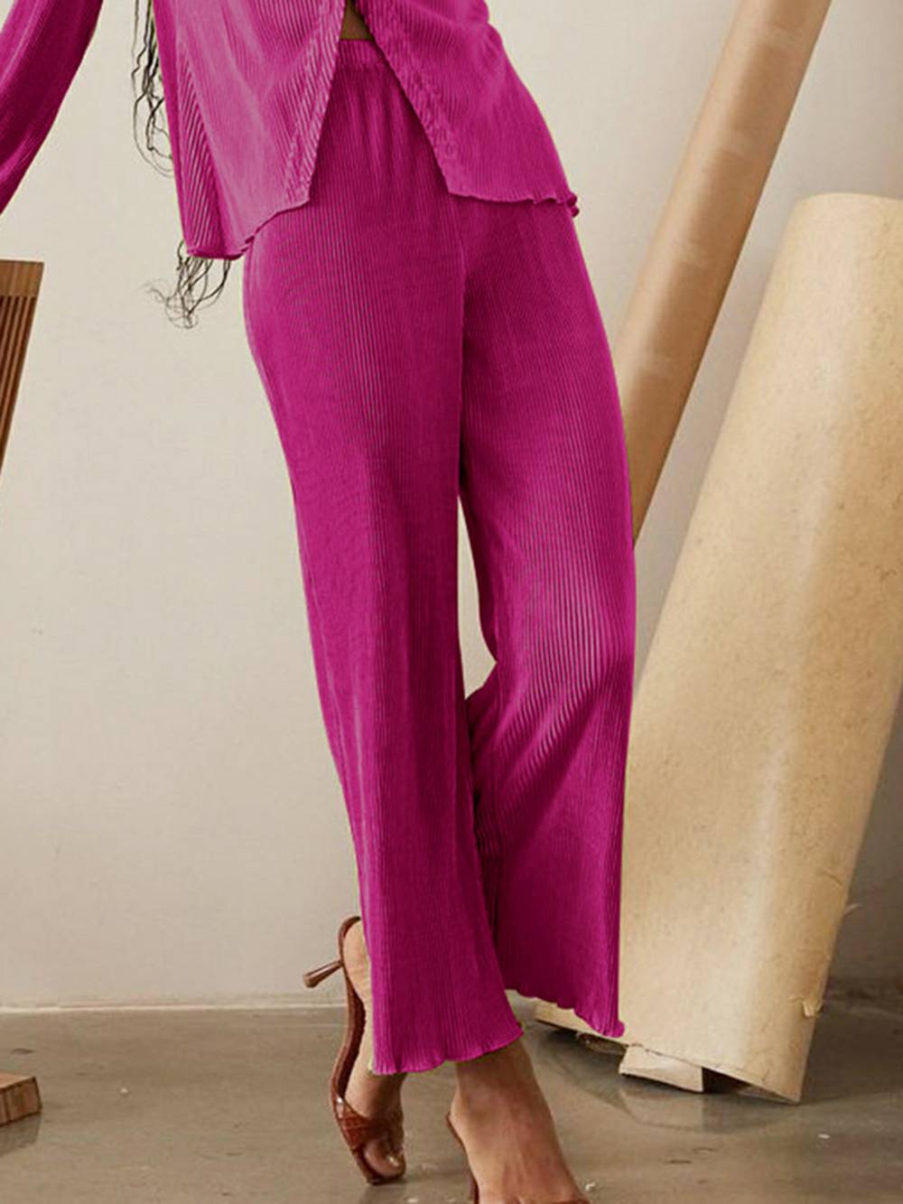 Loose Flared V-Neck Shirt Set-CALLISTARI