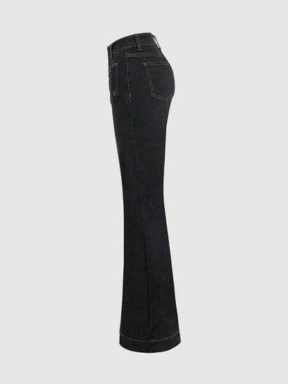 Stylish High-Waisted Patchwork Flared Jeans-CALLISTARI