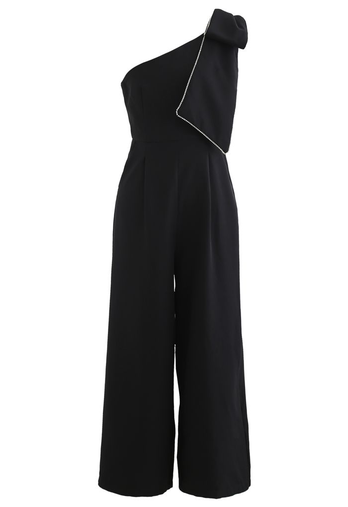 Bow Strap Oblique One-Shoulder Jumpsuit-CALLISTARI