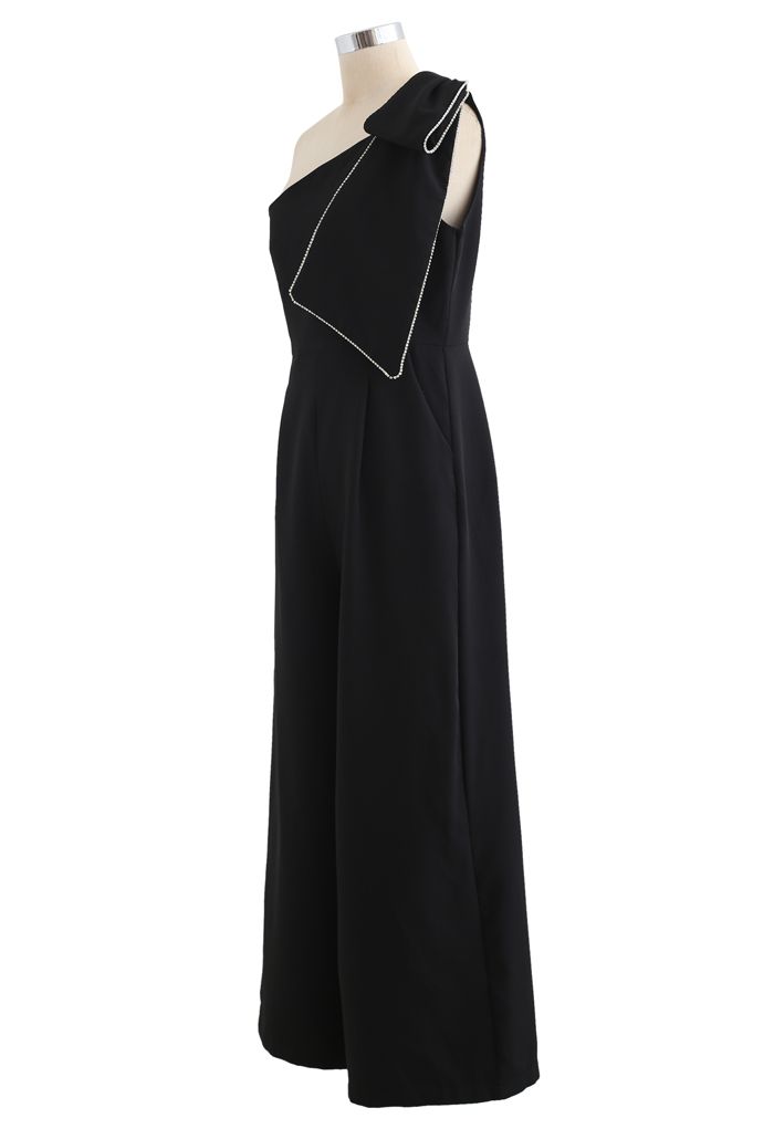 Bow Strap Oblique One-Shoulder Jumpsuit-CALLISTARI