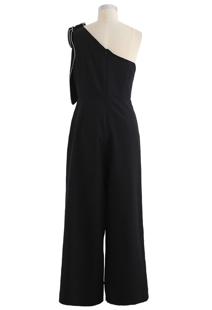 Bow Strap Oblique One-Shoulder Jumpsuit-CALLISTARI