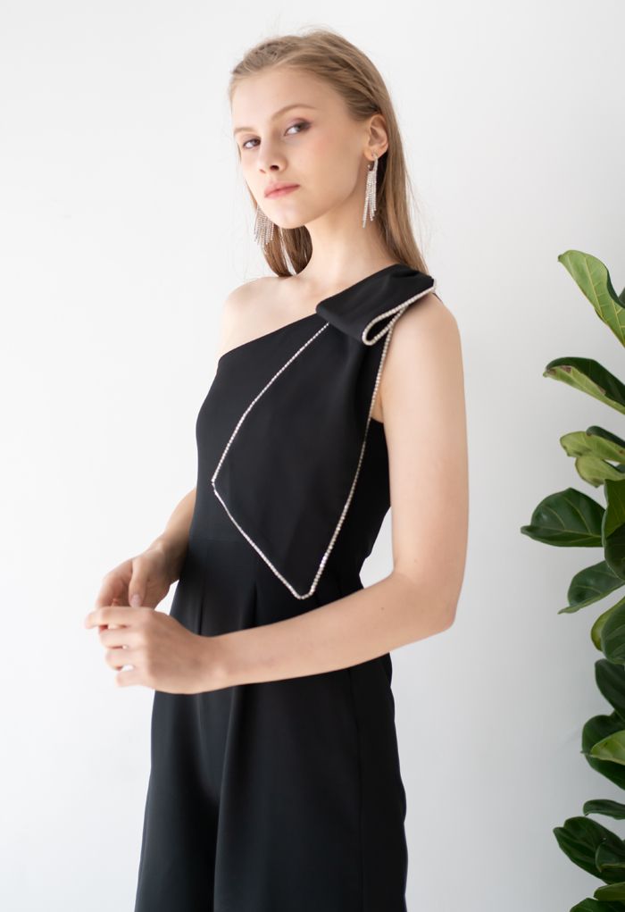 Bow Strap Oblique One-Shoulder Jumpsuit-CALLISTARI