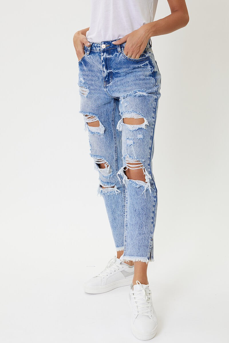 Kan Can High Rise Distressed Boyfriend Jeans-Mesadic