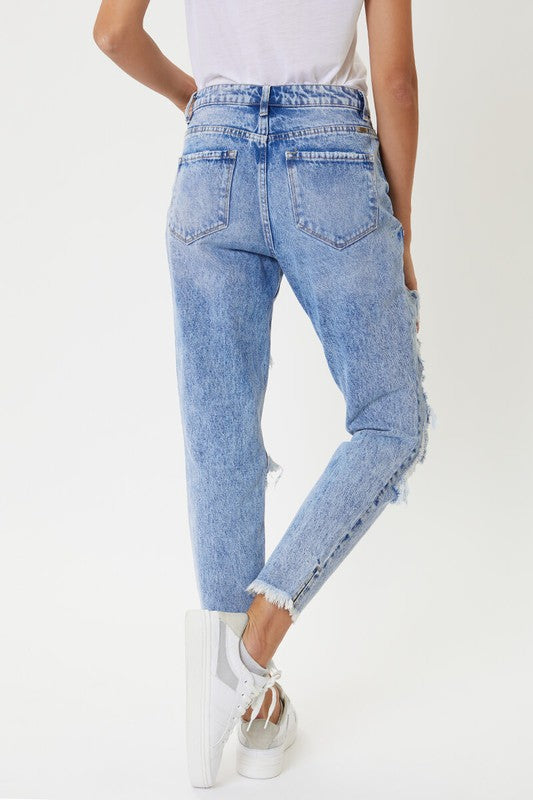 Kan Can High Rise Distressed Boyfriend Jeans-Mesadic