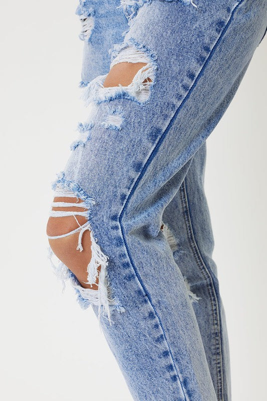 Kan Can High Rise Distressed Boyfriend Jeans-Mesadic