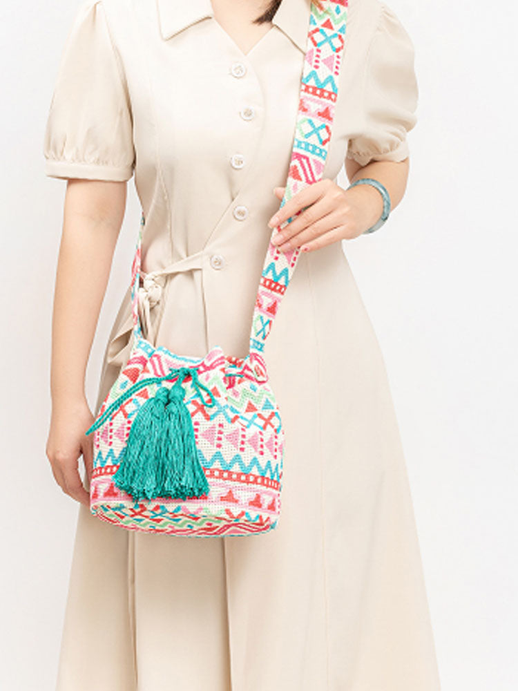 Printed Canvas Crossbody Barrel Bag-CALLISTARI