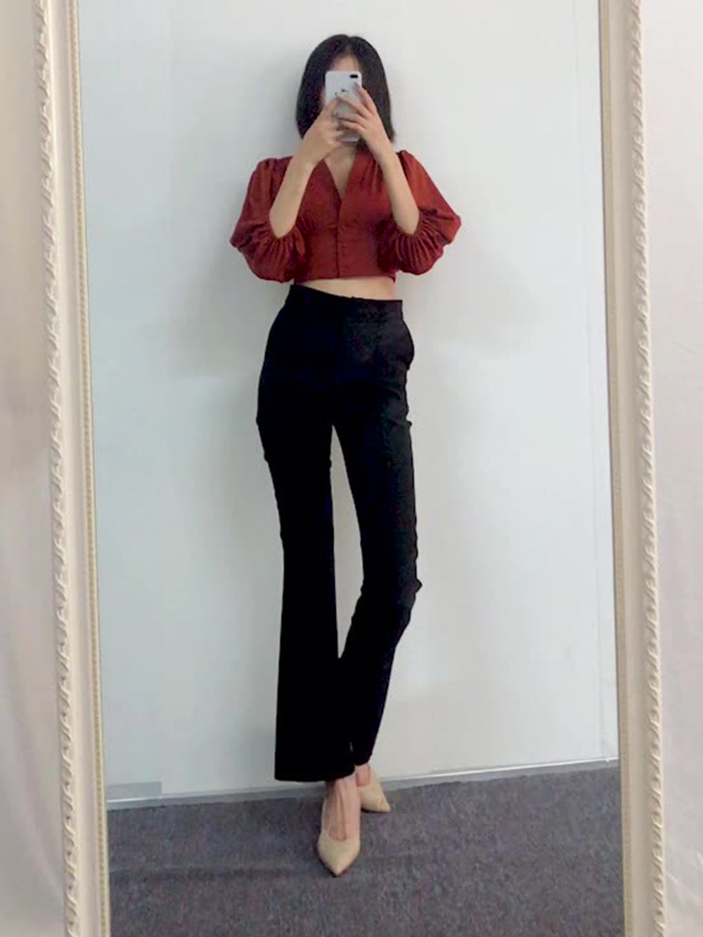 V Neck Puff Long Sleeve Corset Top-CALLISTARI