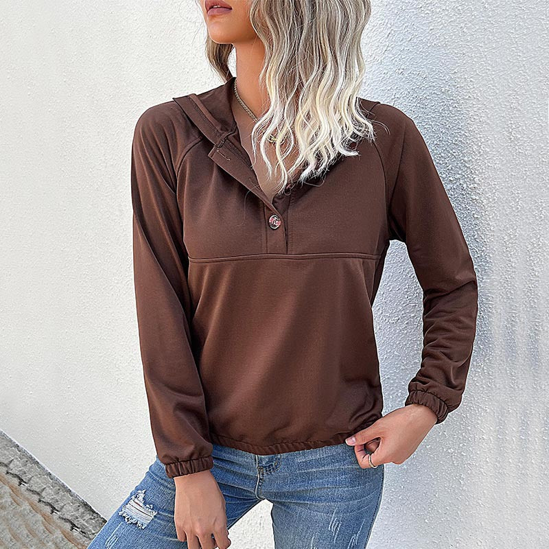 Half Button Raglan Sleeve Sweater Hoodie-CALLISTARI