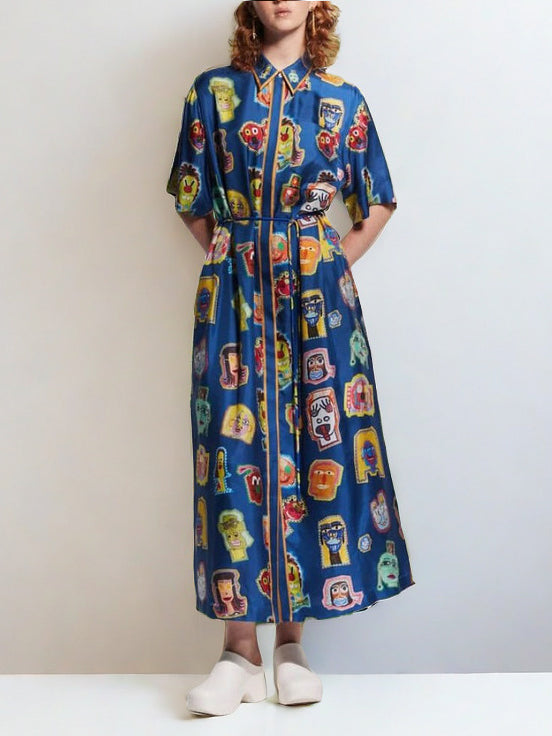 Unique Graffiti Fun Print Midi Dress-CALLISTARI