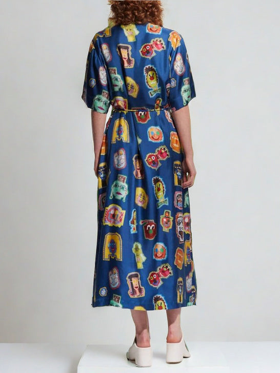 Unique Graffiti Fun Print Midi Dress-CALLISTARI