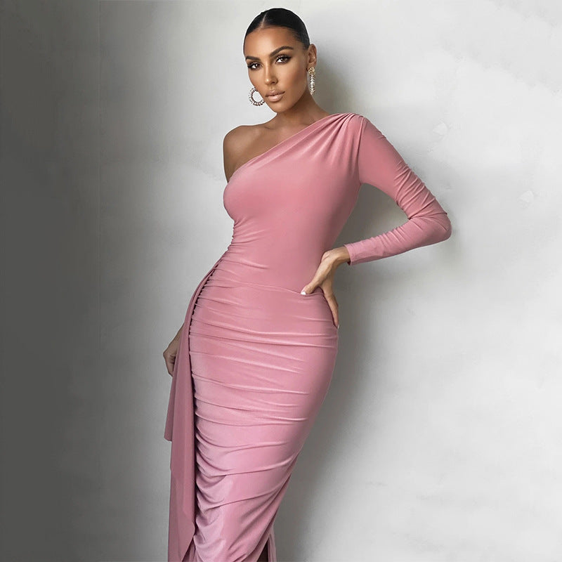 Rose Pink Asymmetric Maxi Dress-CALLISTARI