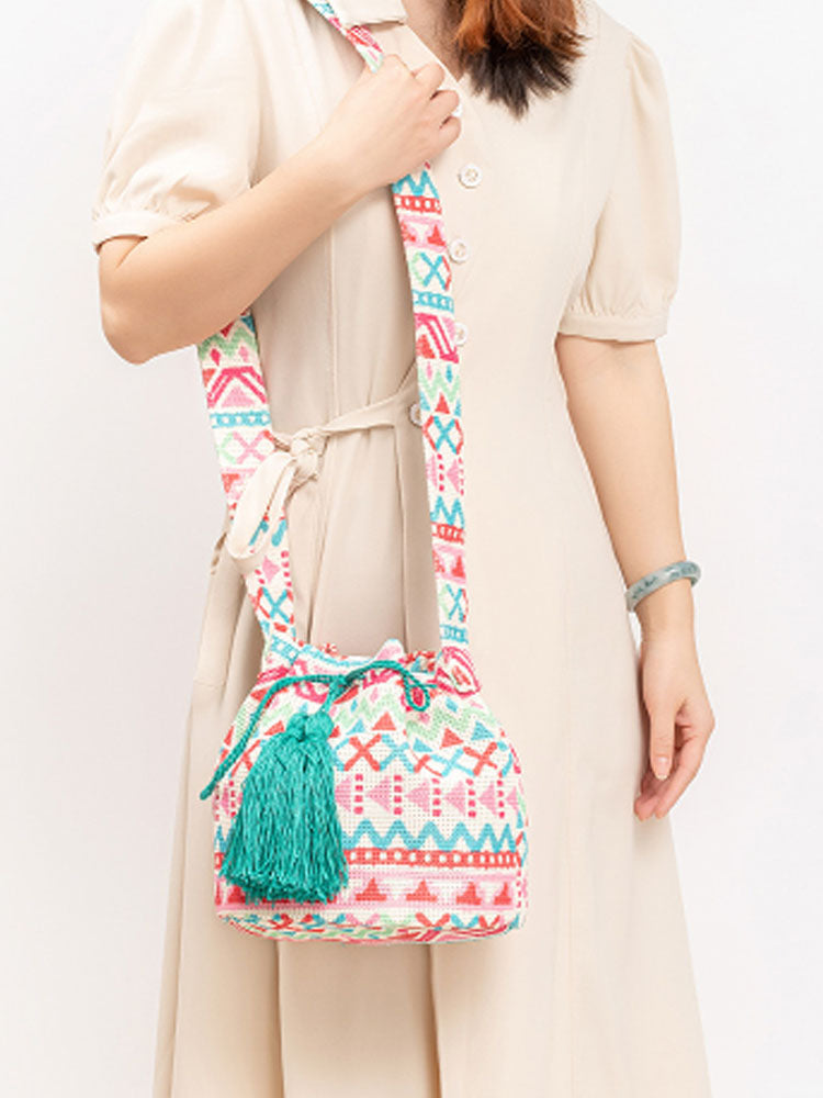 Printed Canvas Crossbody Barrel Bag-CALLISTARI