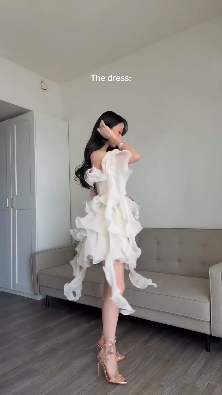 Ivory ruffled mini dress-Trafni