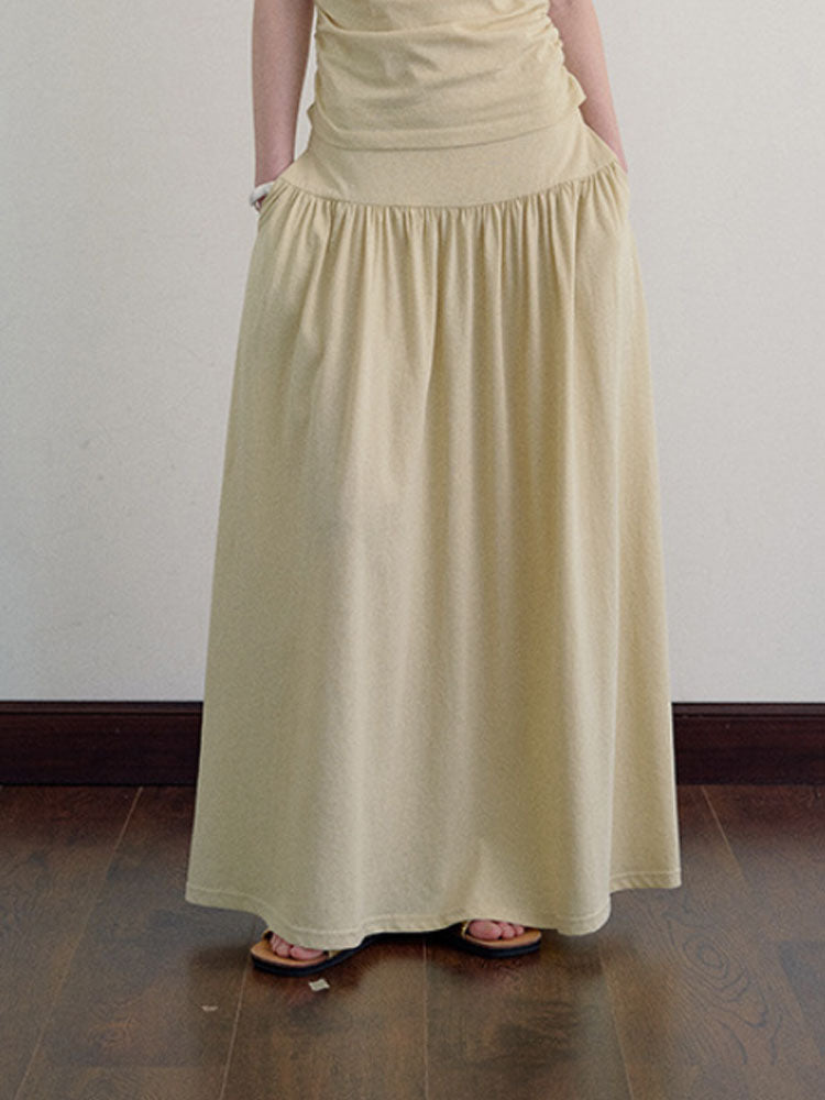 Knit Waist Cinched Pleated Skirt-CALLISTARI