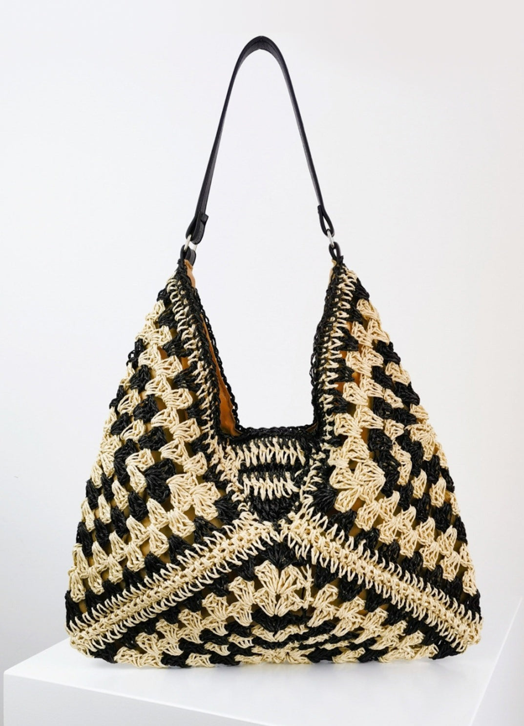 Bicolor Crochet Knit Tote Bag-CALLISTARI