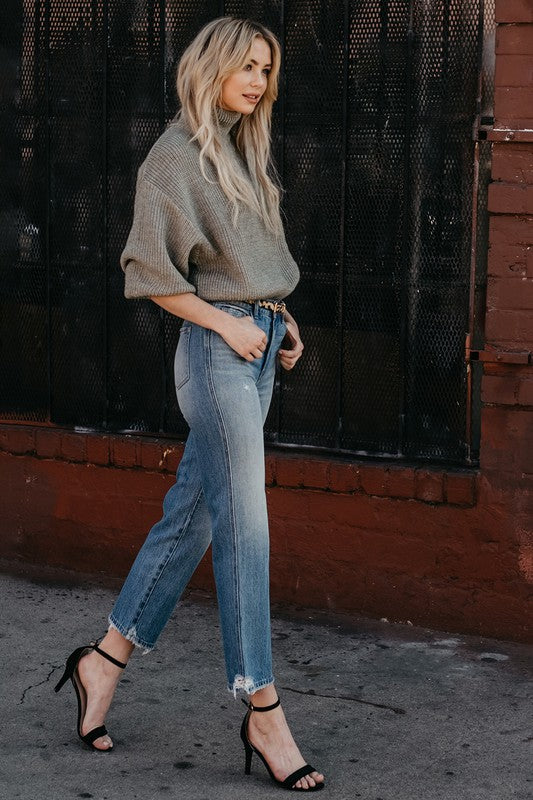 Vervet Super High Rise Distressed Hem Crop Straight Jeans-Mesadic