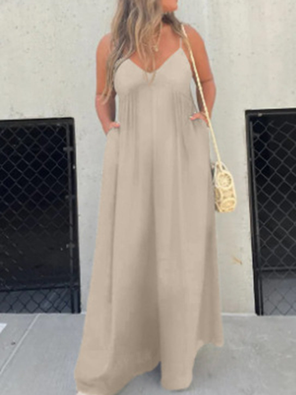 V-Neck Effortless Wide Leg Jumpsuit-CALLISTARI