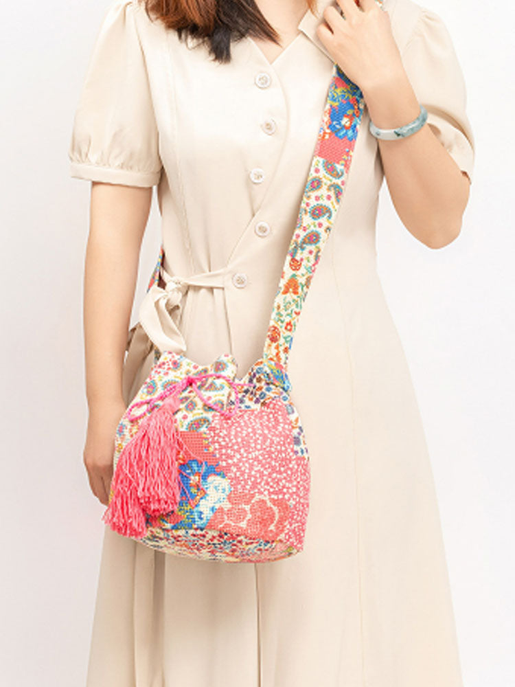 Printed Canvas Crossbody Barrel Bag-CALLISTARI