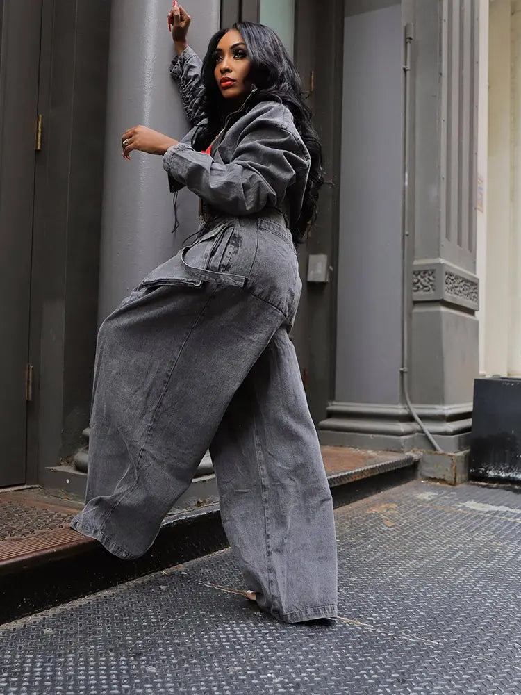 Vintage Wide-Leg Denim Two-Piece-Mesadic