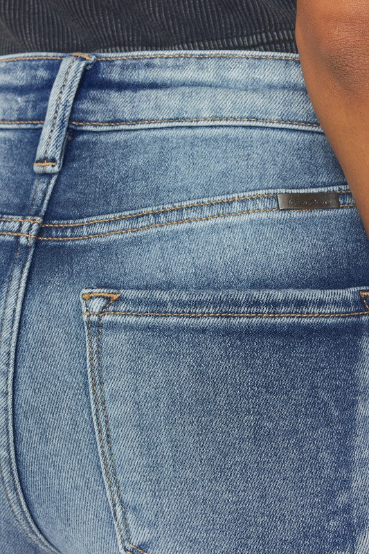 High Rise Cuffed Slim Straight Jeans-Mesadic