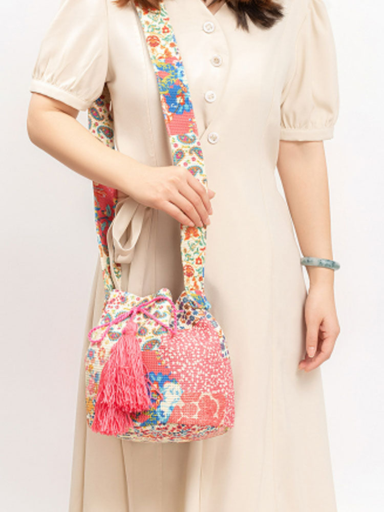 Printed Canvas Crossbody Barrel Bag-CALLISTARI