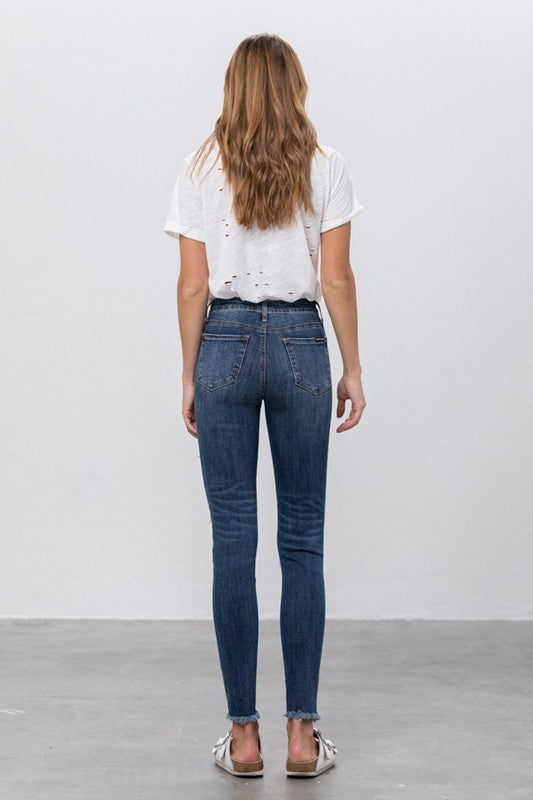 Distressed with Leopard Patched Ankle Skinny Jeans-Mesadic