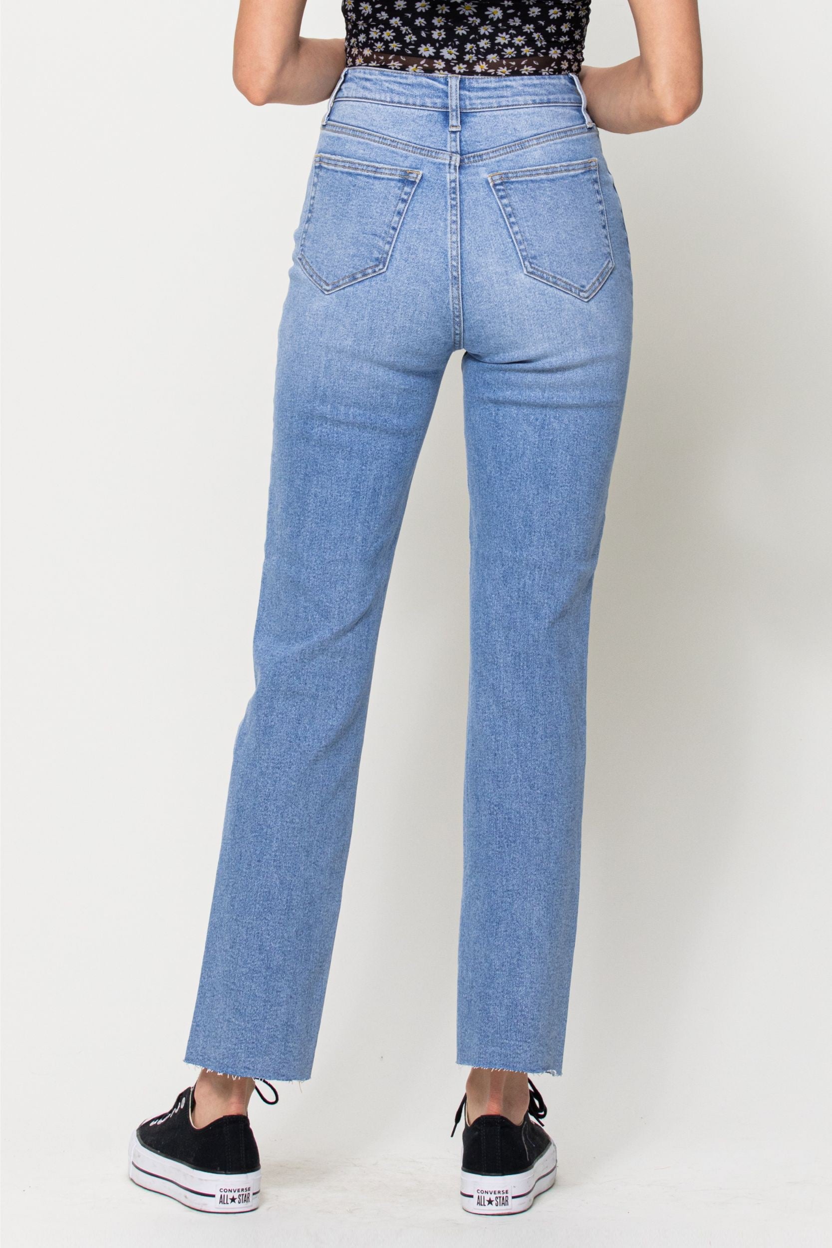 High Rise Full Length Straight Leg Jeans-Mesadic