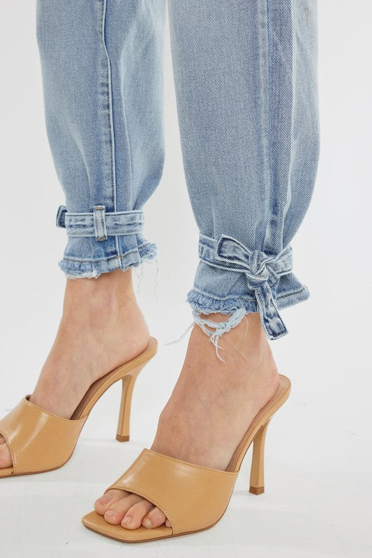 High Rise Denim Joggers-Mesadic