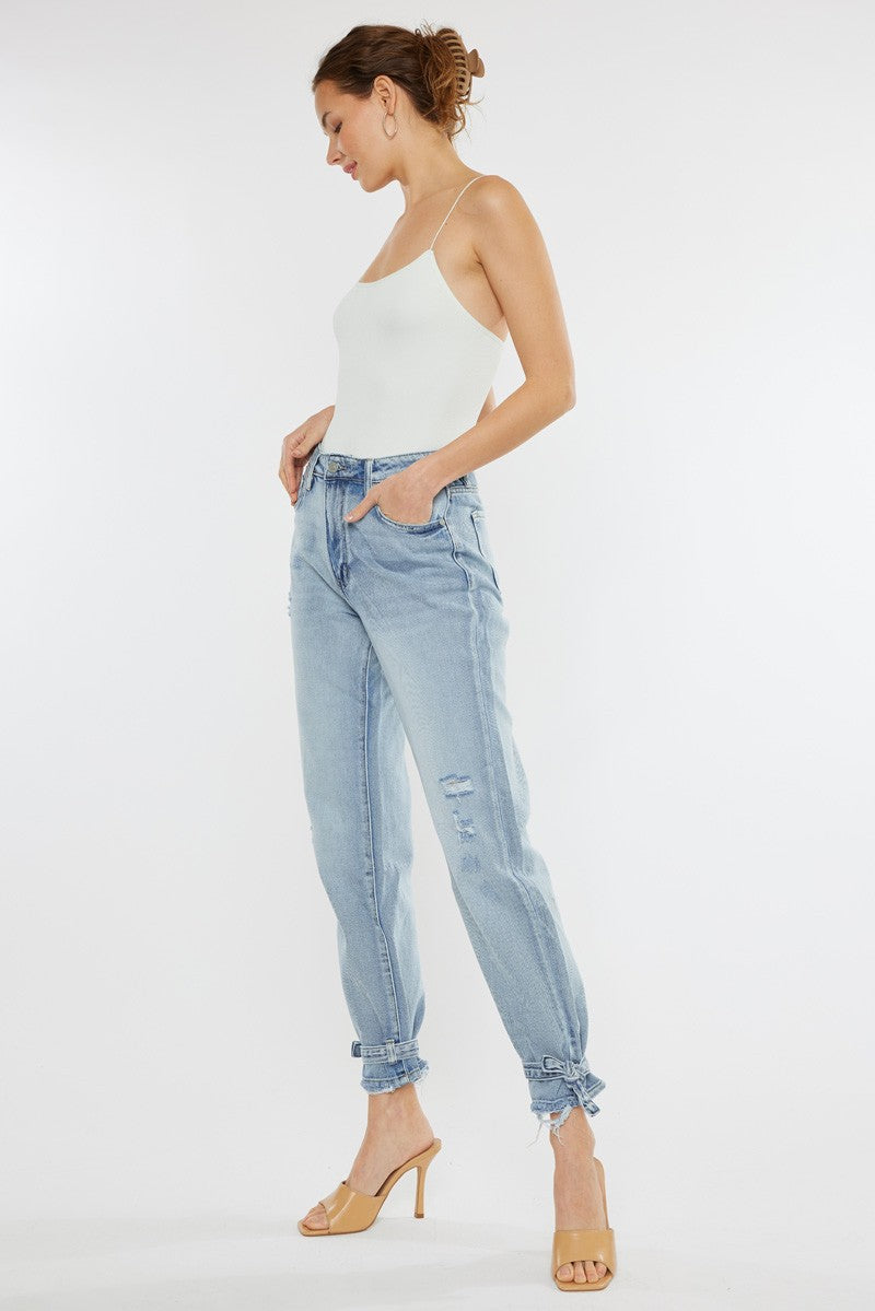 High Rise Denim Joggers-Mesadic