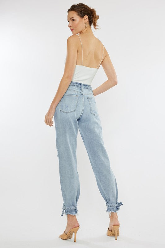 High Rise Denim Joggers-Mesadic