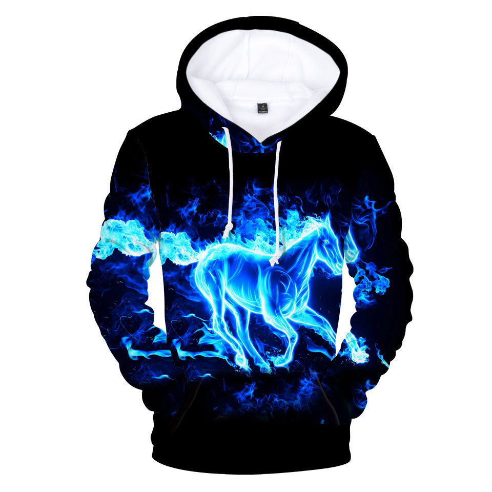 Blue Flame Horse Digital Printed 3D Hoodie-CALLISTARI