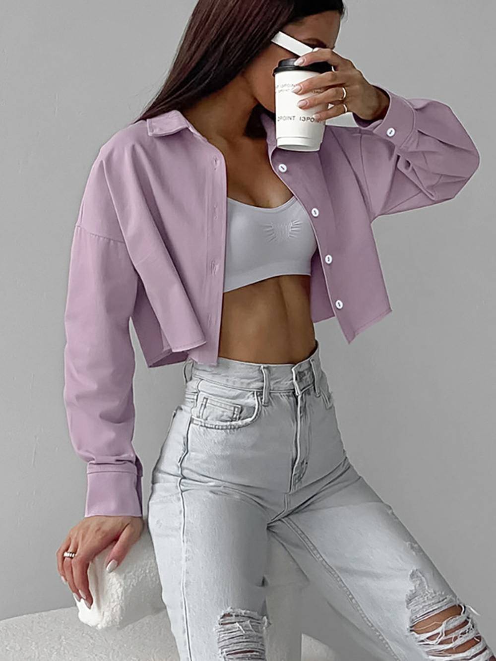 Purple Single Breasted Lapel Shirt-CALLISTARI