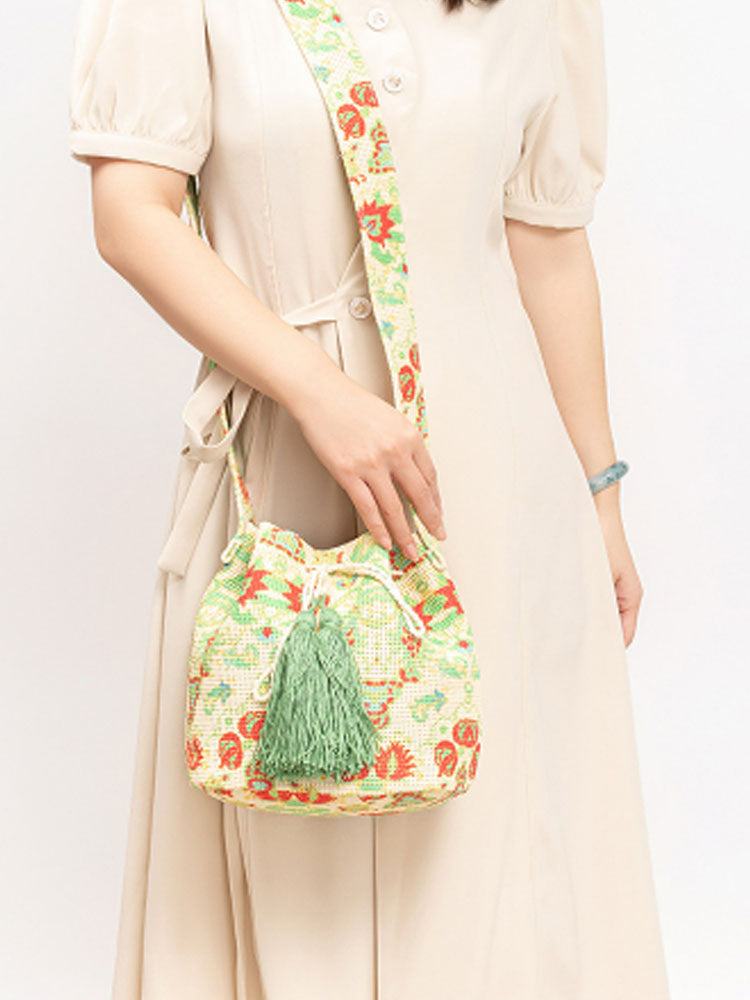 Printed Canvas Crossbody Barrel Bag-CALLISTARI