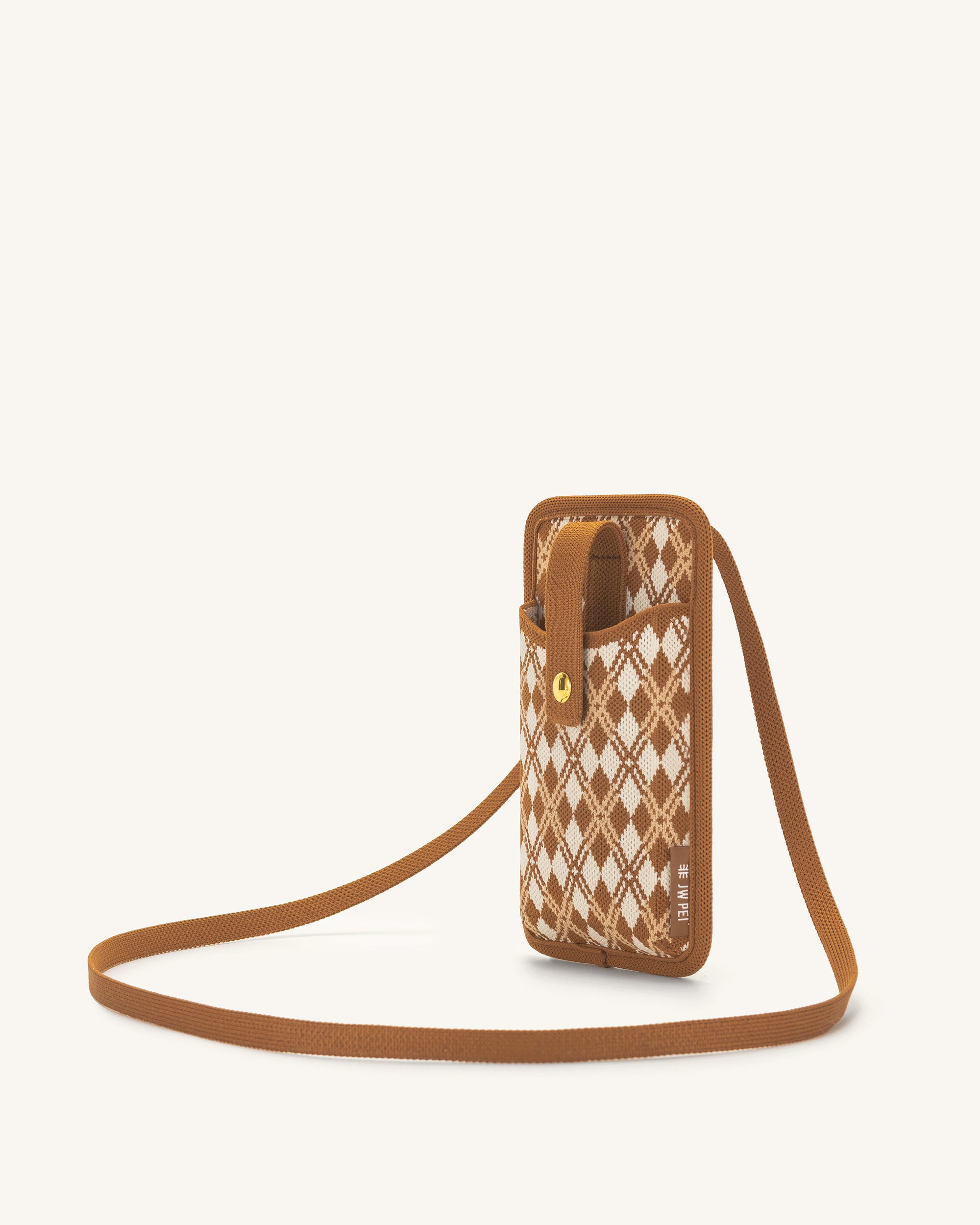 Aylin Knitted Phone Bag - Brown & Beige-Mesadic