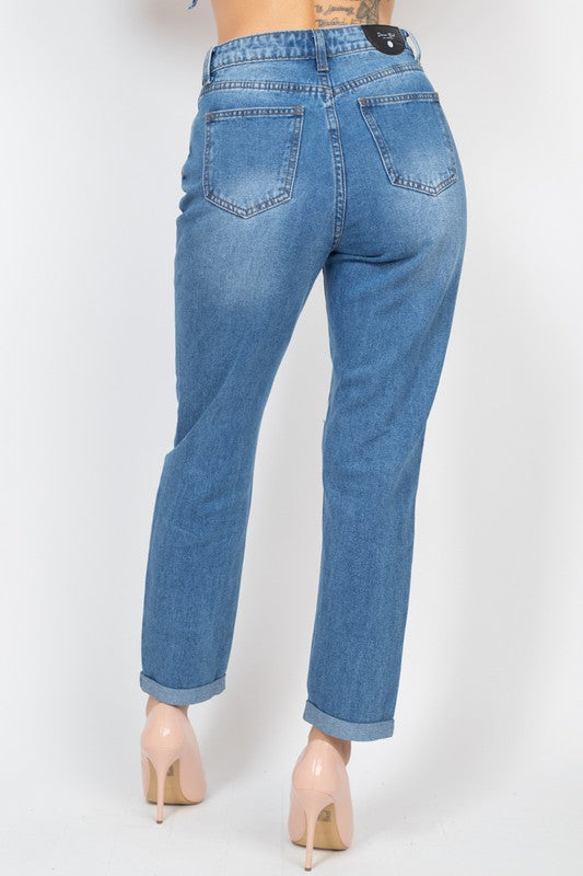 High Waist Cropped Ripped Boyfriend Jeans-Mesadic