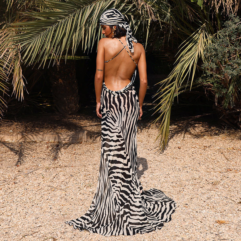 Serengeti Nights Chiffon Zebra Maxi Dress-CALLISTARI