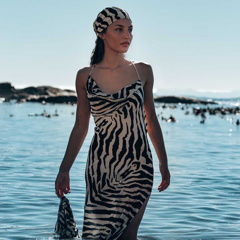 Serengeti Nights Chiffon Zebra Maxi Dress-CALLISTARI