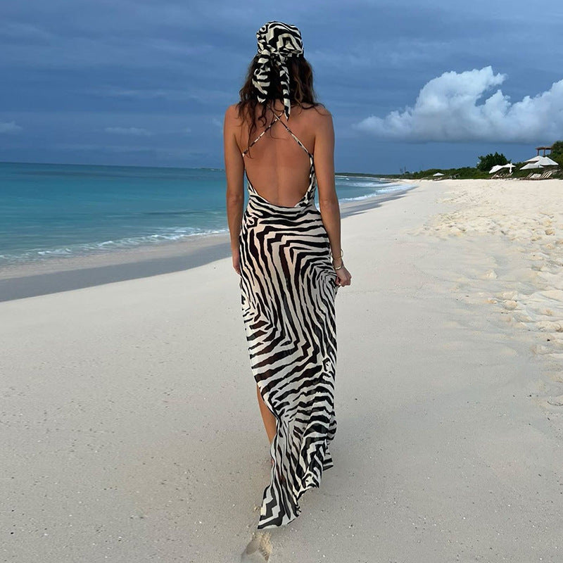 Serengeti Nights Chiffon Zebra Maxi Dress-CALLISTARI