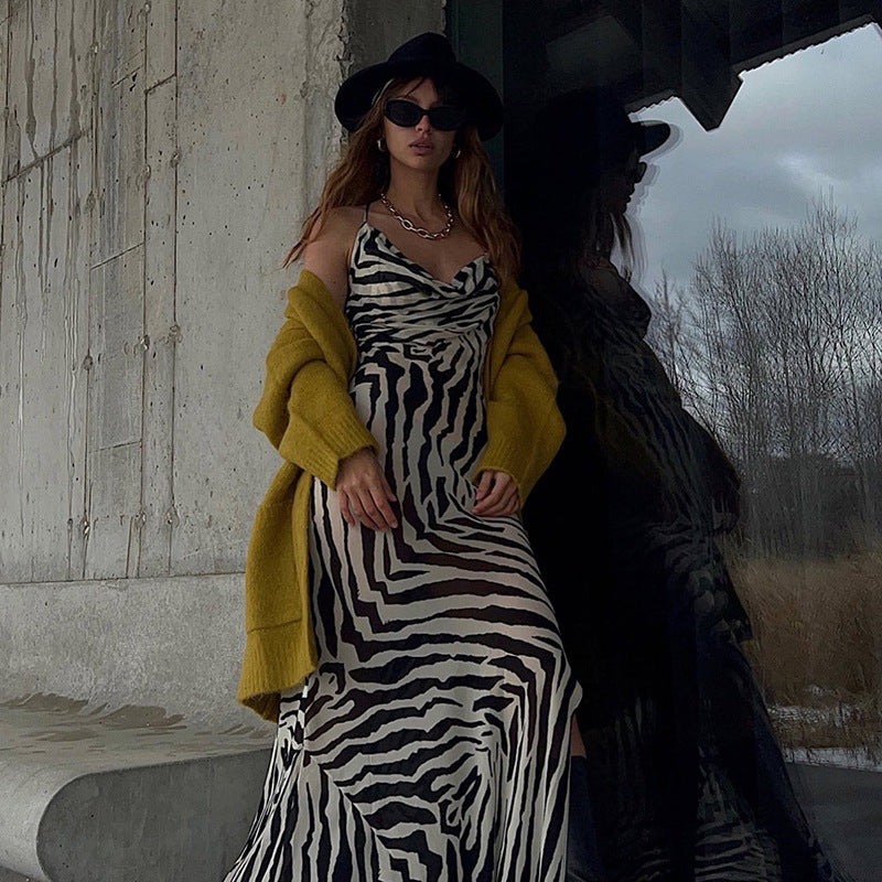 Serengeti Nights Chiffon Zebra Maxi Dress-CALLISTARI