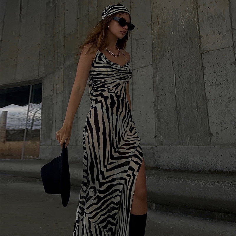Serengeti Nights Chiffon Zebra Maxi Dress-CALLISTARI